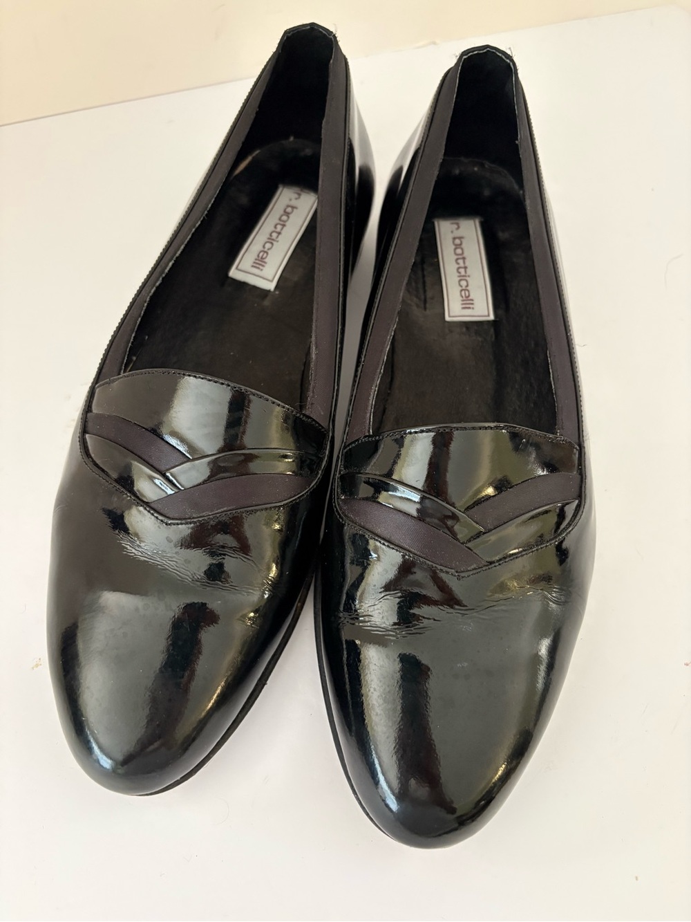 R Botticelli Patent Slip On Formal Tuxedo Shoes. Black Patent/fabric. Size 11.